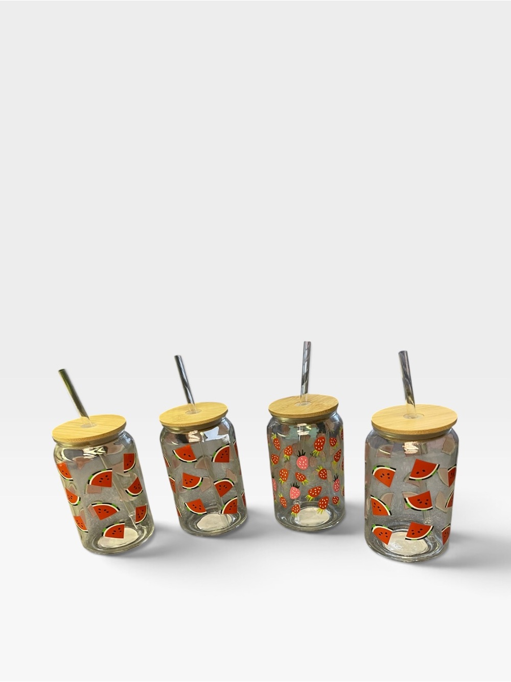 Fruit-Print Glass Mason Jars with Lids & Straws - choose one